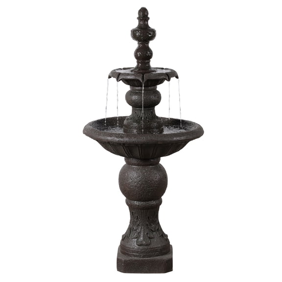 Teamson Home 2-Tier Classic Pedestal Outdoor Water FountainShallow Basin with Adjustable Flow & Electric Pump, Dark Gray