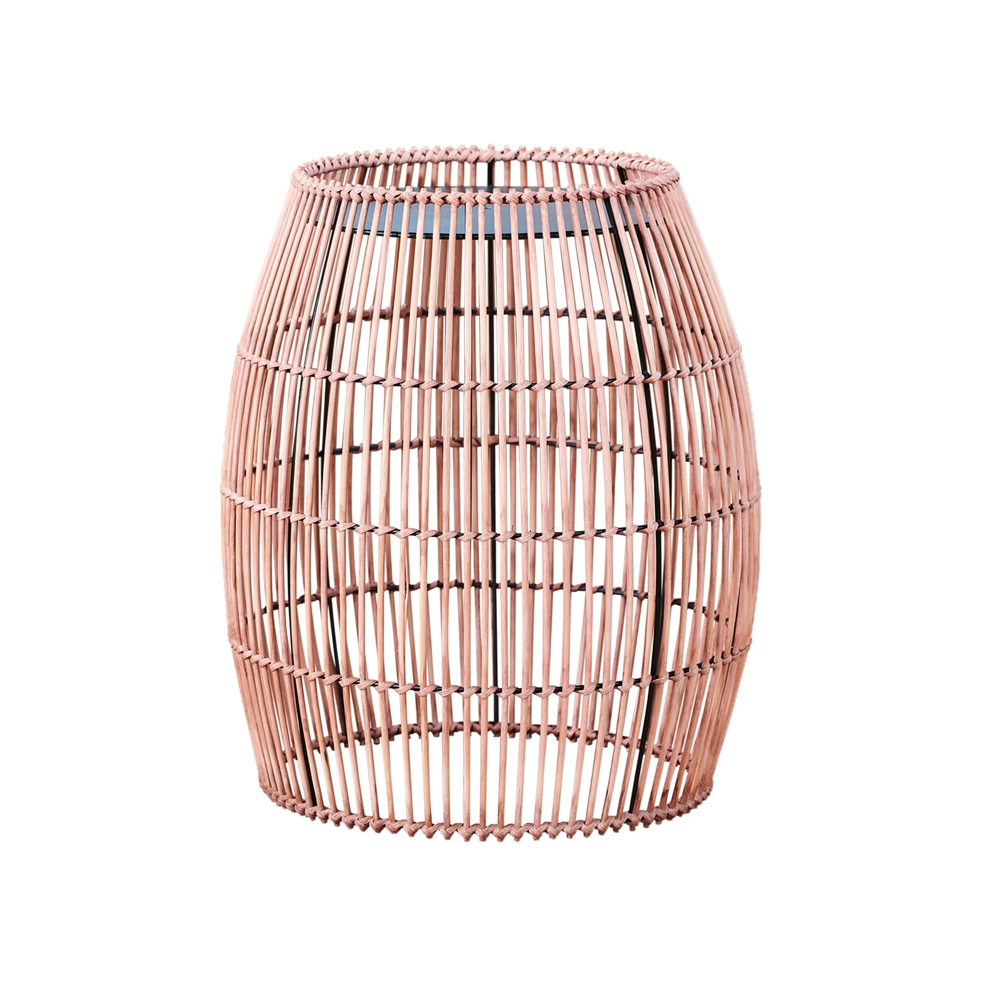 Bohemian Chic Bamboo Drum Side Table with Iron Top, 21"