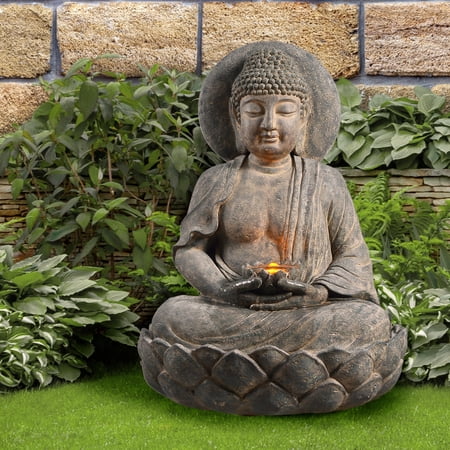 Teamson Home Zen Buddha Water Fountain with LED Lights