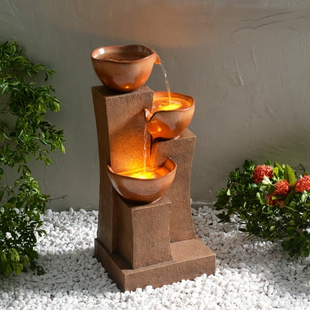 Teamson Home 3-Tier Outdoor Water Fountain with LED Lights, Brown
