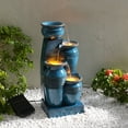 thumbnail image 1 of Teamson Home Outdoor 4-Tier Cascading Bowl Solar Water Fountain with LED Lights, Blue, 1 of 10