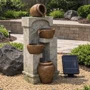 Teamson Home 28" Outdoor LED Water Fountain with Cascading Bowls & Stacked Stones