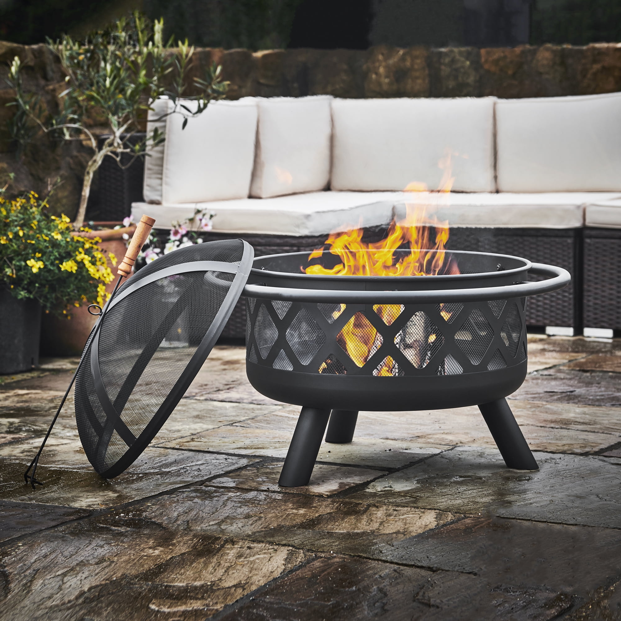 Teamson Home 30 Outdoor Round Wood Burning Fire Pit with Steel Base, Black  - Walmart.com