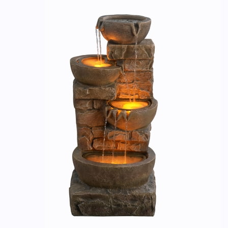 Teamson Home 33.27" Water Fountain with LED Lights, Brown