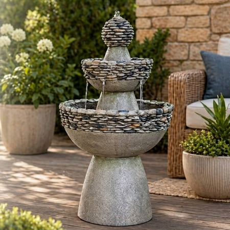 Teamson Home 3-Tier Zen Pedestal Outdoor Water Fountain with Pump