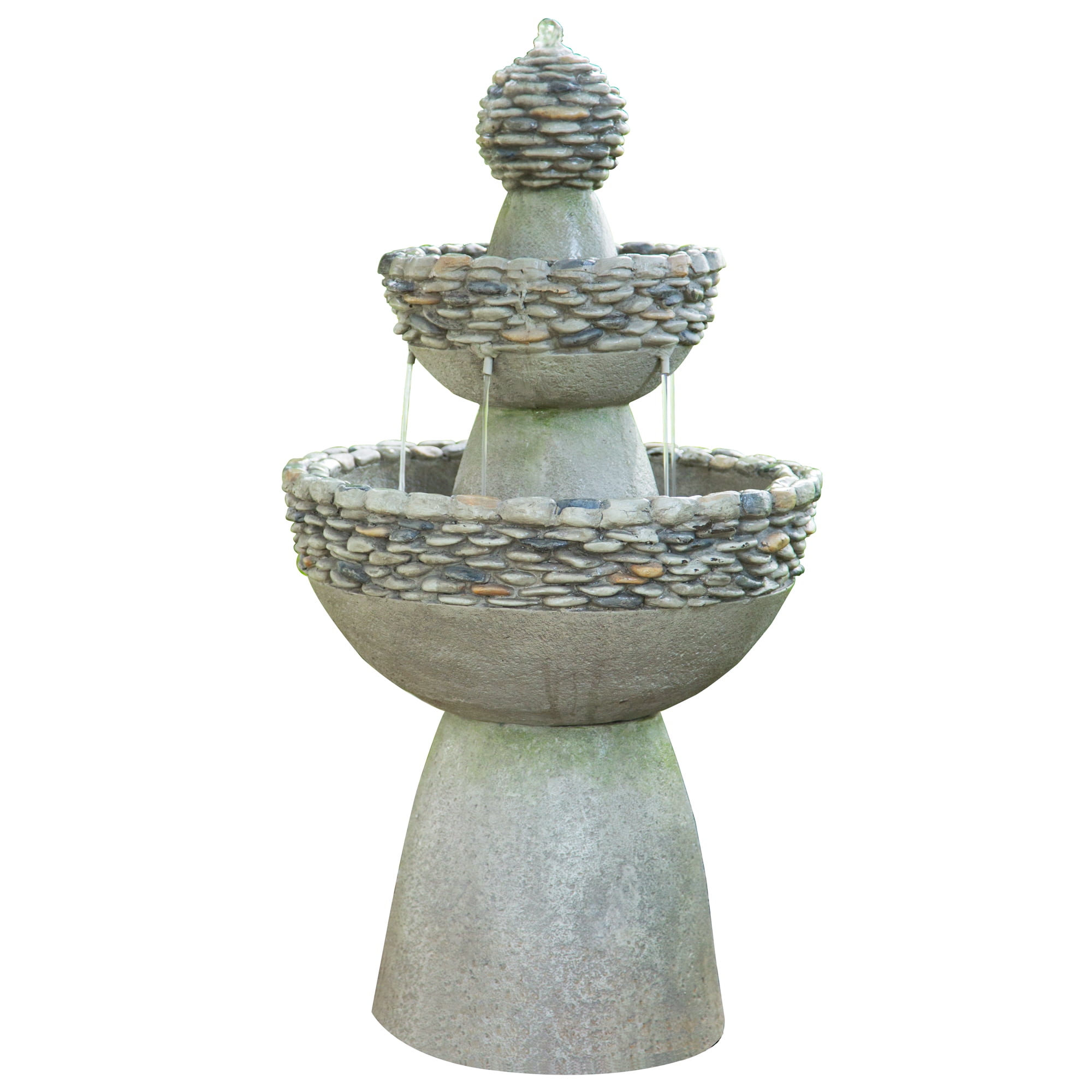 36.5" Stone Gray 3-Tier Zen Pedestal Water Fountain