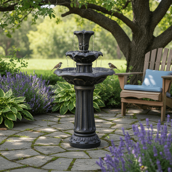 Teamson Home 37.8" 3-Tier Lily Birdbath Water Fountain