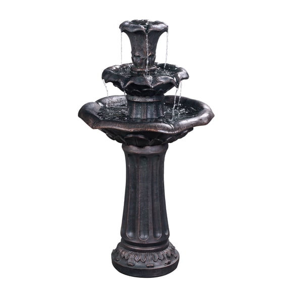 Teamson Home 37.8" 3-Tier Lily Birdbath Water Fountain