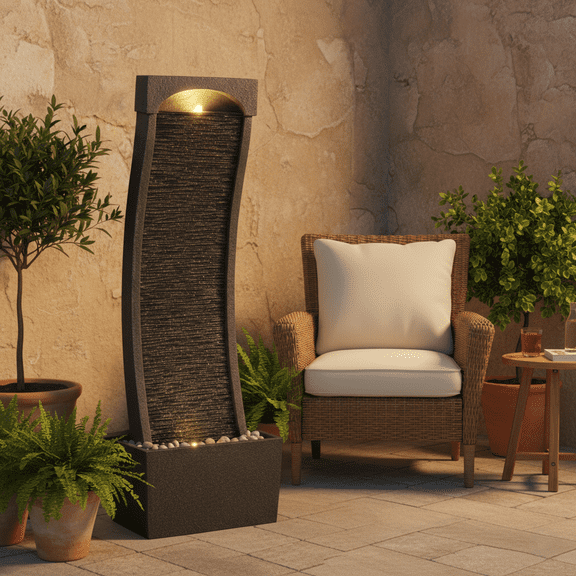 Teamson Home 38.58" Curved Waterfall Fountain with LED