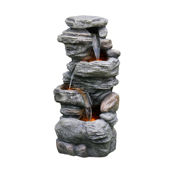 Teamson Home 39.37" LED Faux Stone Water Fountain, Gray
