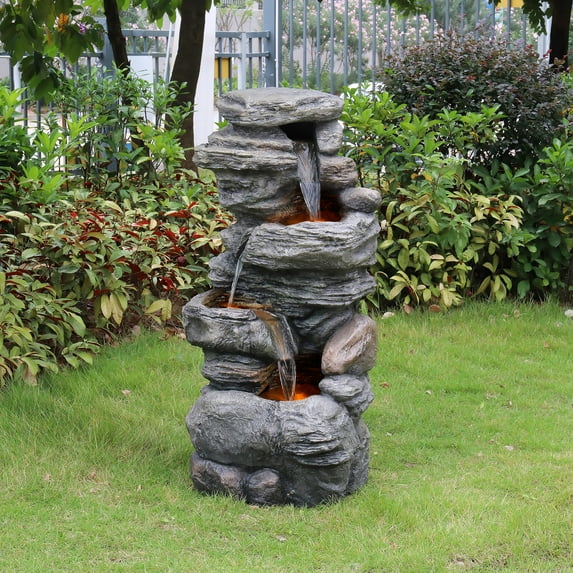 Teamson Home 39.37" LED Faux Stone Water Fountain, Gray
