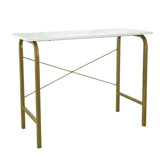 Teamson Home 40" Bella Home Office Desk with Faux Marble Top and Brass Frame, Faux Marble/Brass