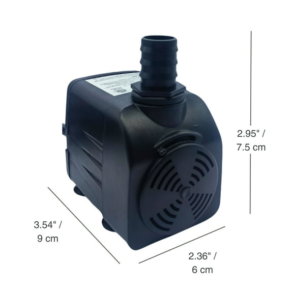 Teamson Home 424 GPH 35W Adjustable Submersible Water Pump with a 6 ft. Power Cord and 3 Different Nozzles for Fish Tank, Pond, Aquarium, Fountains, and Hydroponic Systems, Black
