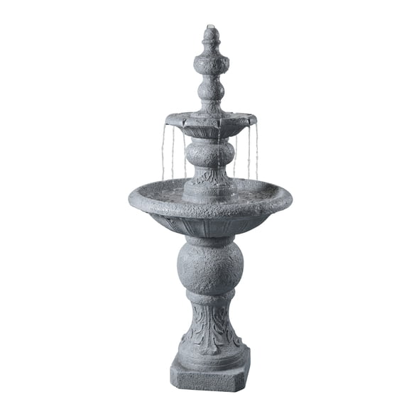 Teamson Home 2-Tier Pedestal Outdoor Water Fountain, Shallow Basin with Adjustable Flow & Electric Pump, Gray