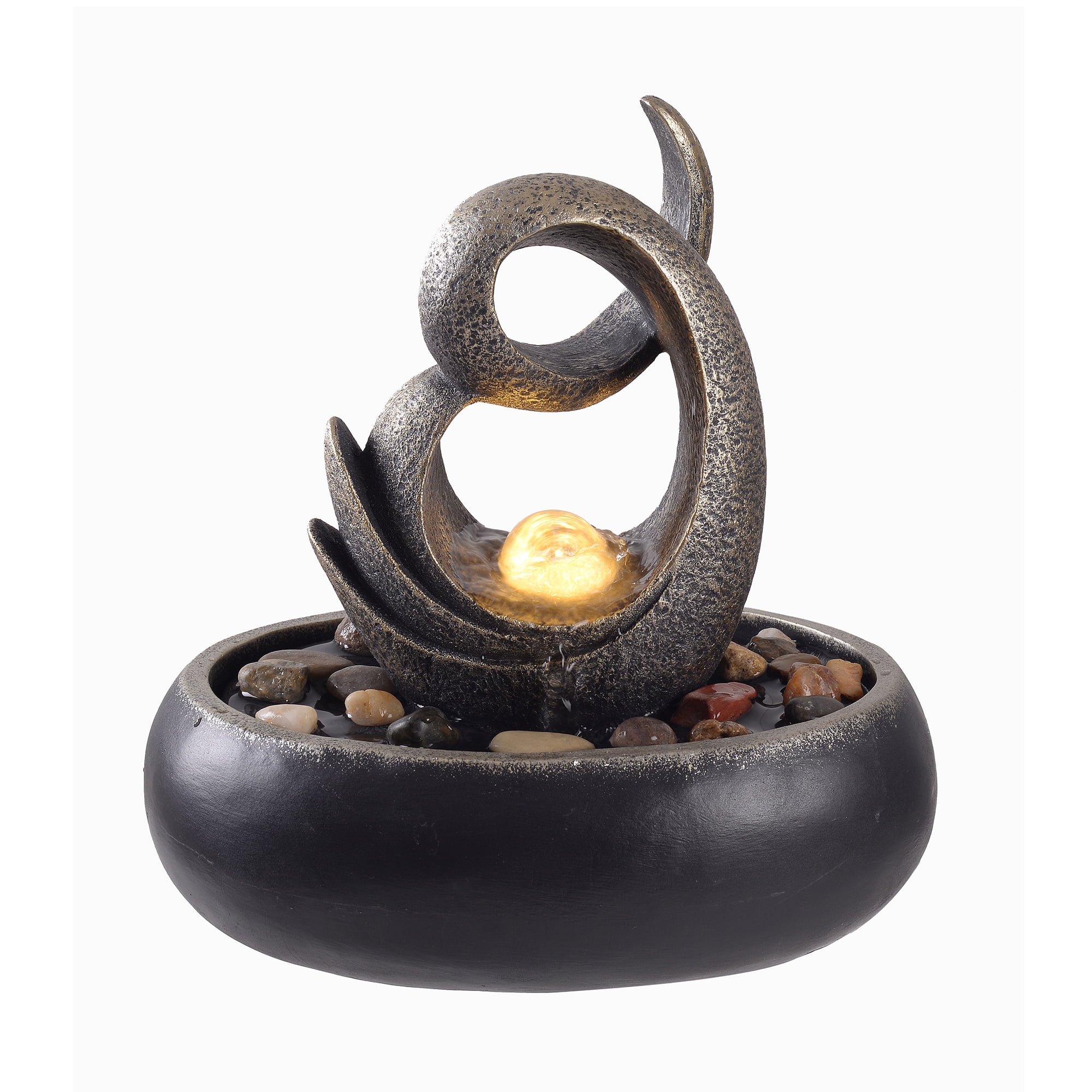 Charcoal Polyresin Tabletop Fountain with LED Light
