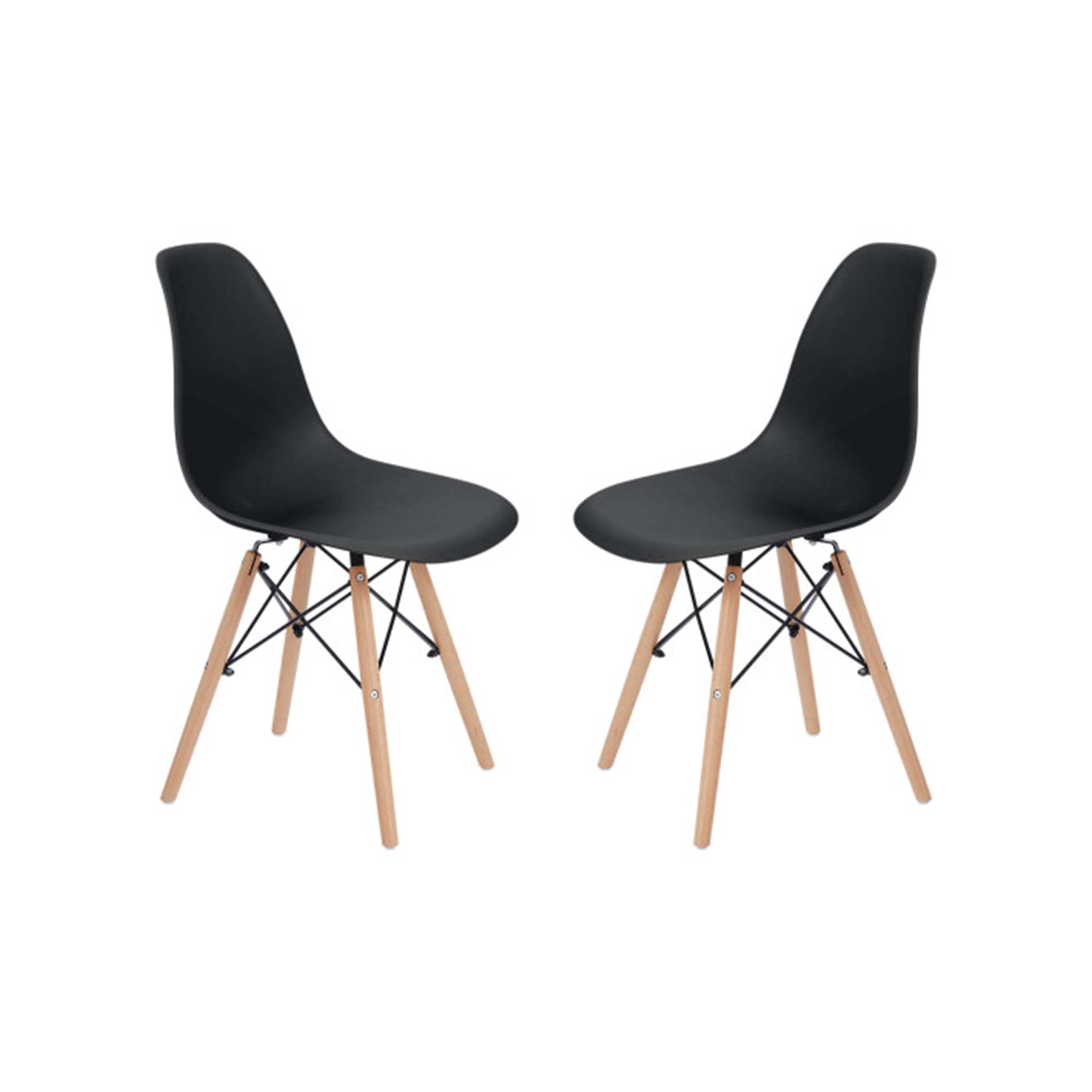 Allan Black Plastic Side Chairs with Wooden Legs, Set of 2