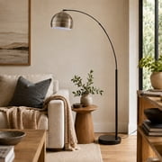 Teamson Home Arquer 68.1" Arc Floor Lamp with Faux Marble Base, Antique Brass