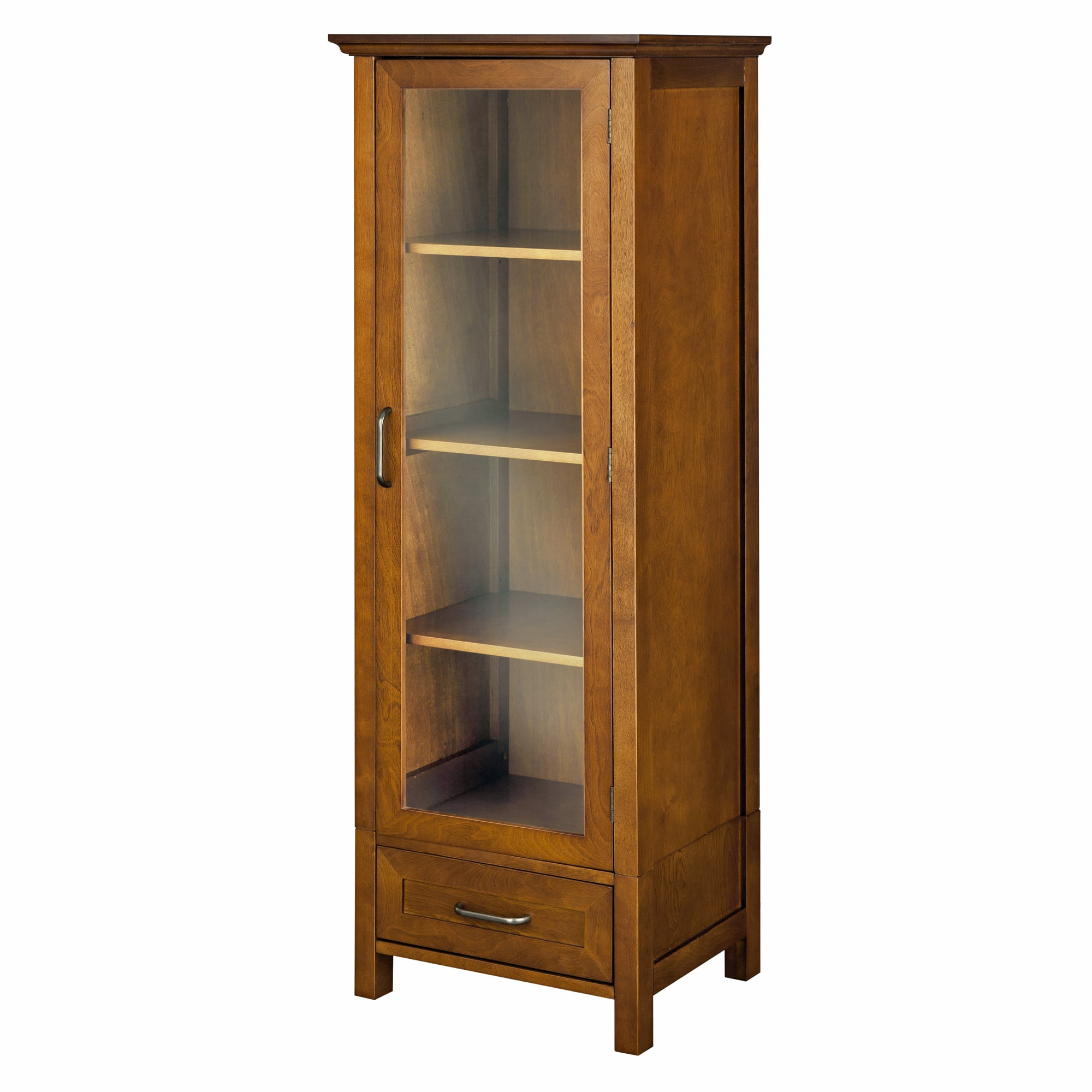 Elegant Avery Oak Linen Tower with Glass Paneled Door and Antique Brass Knobs