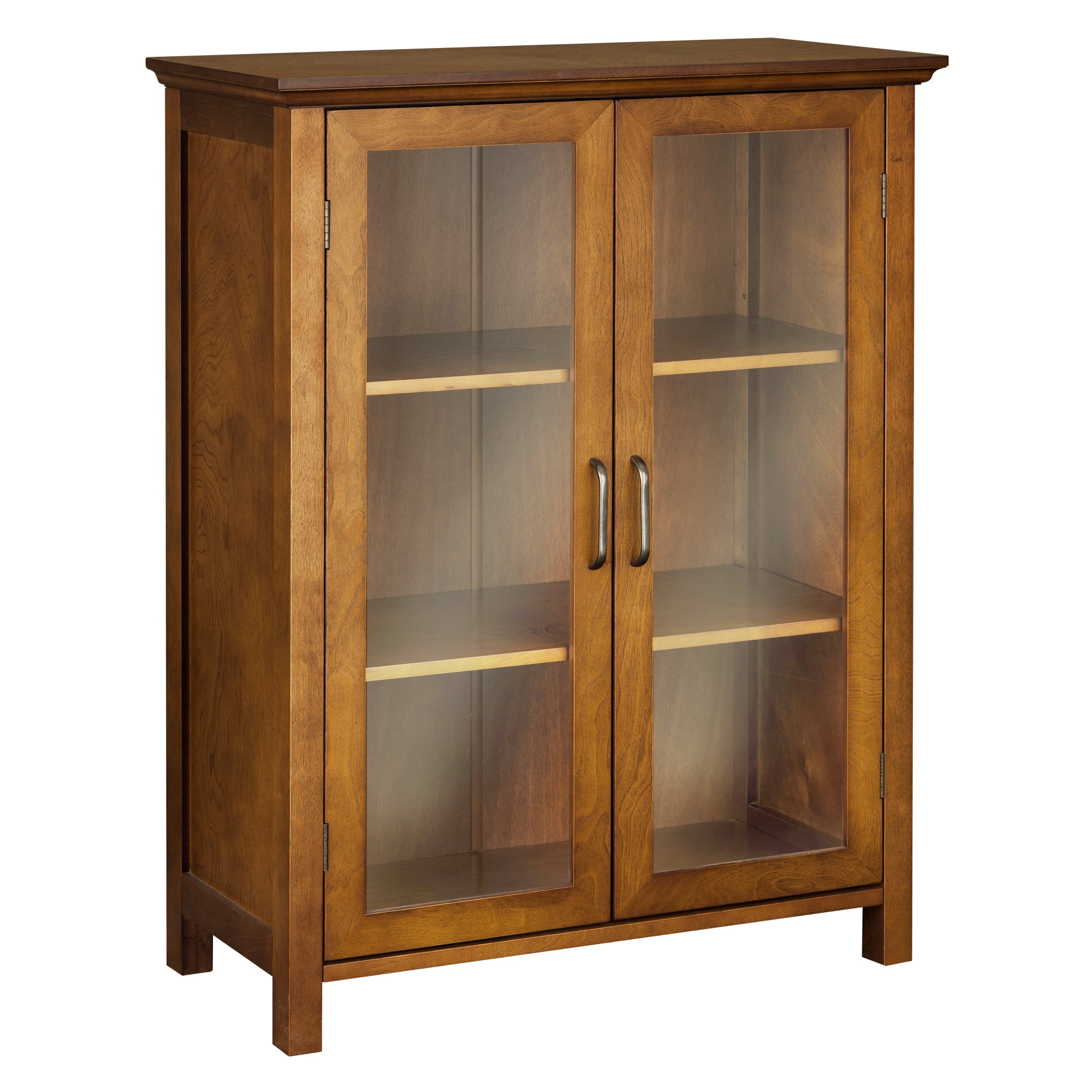 Teamson Home Avery Freestanding Two-Door Floor Accent Cabinet with Antique Brass Handles, Oiled Oak