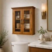 Teamson Home Avery 2-Door Wall Cabinet with Adjustable Shelves, Oiled Oak