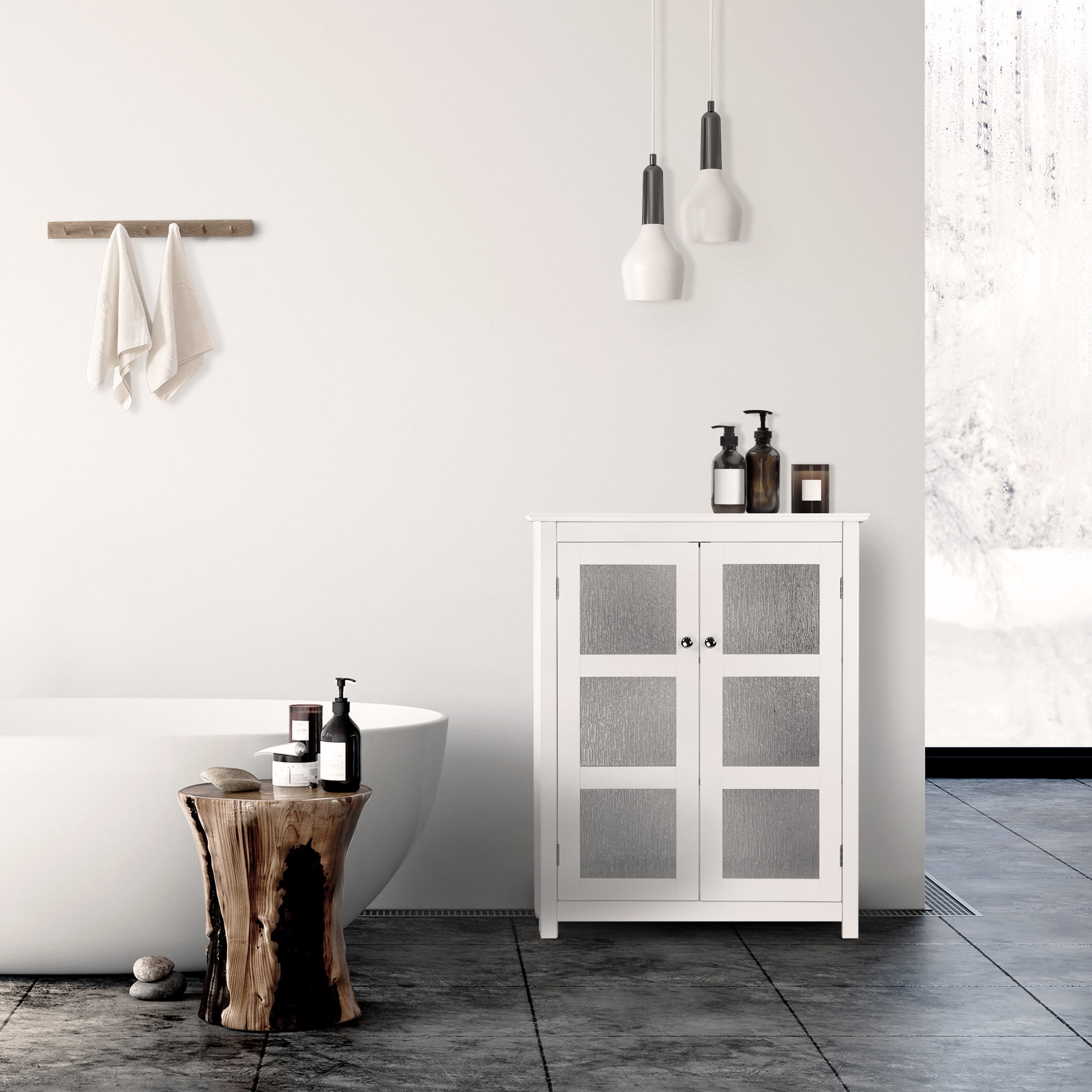 Connor Classic White Floor Cabinet with Textured Glass Doors
