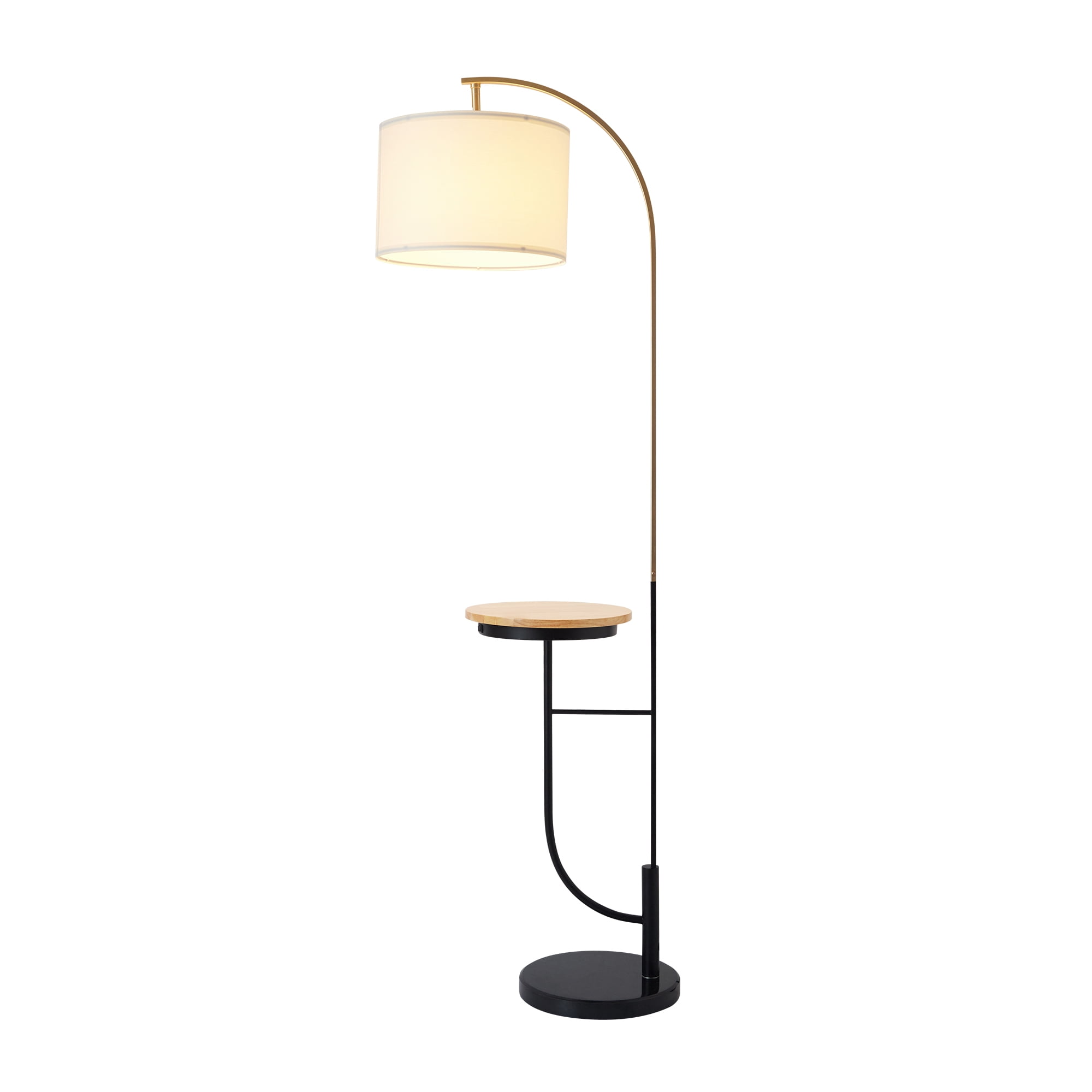 Danna 65" White and Black Arc Floor Lamp with Table and USB Port