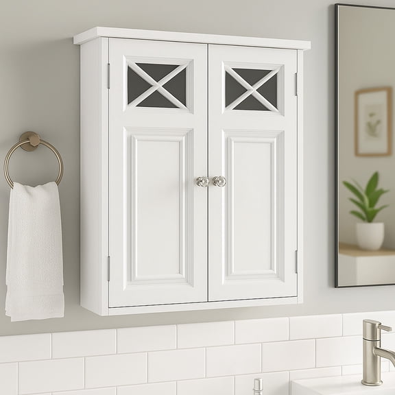 Teamson Home Dawson Removable Wooden Wall Cabinet with Cross Molding and 2 Doors, White