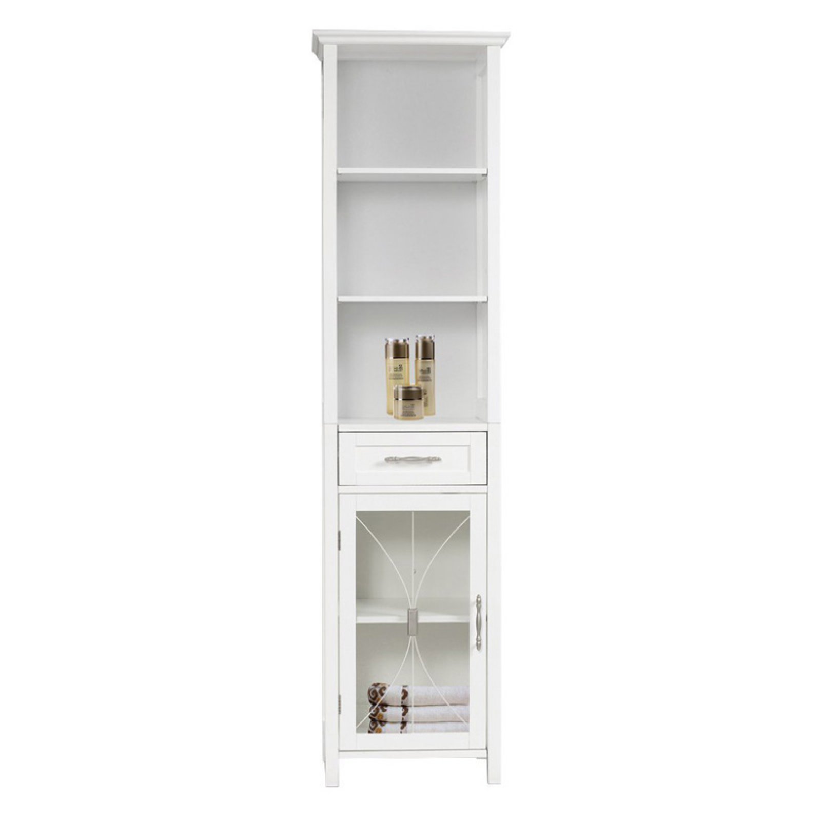 Teamson Home Delaney Wooden Linen Cabinet with Drawer and Open Shelves, White - image 1 of 6