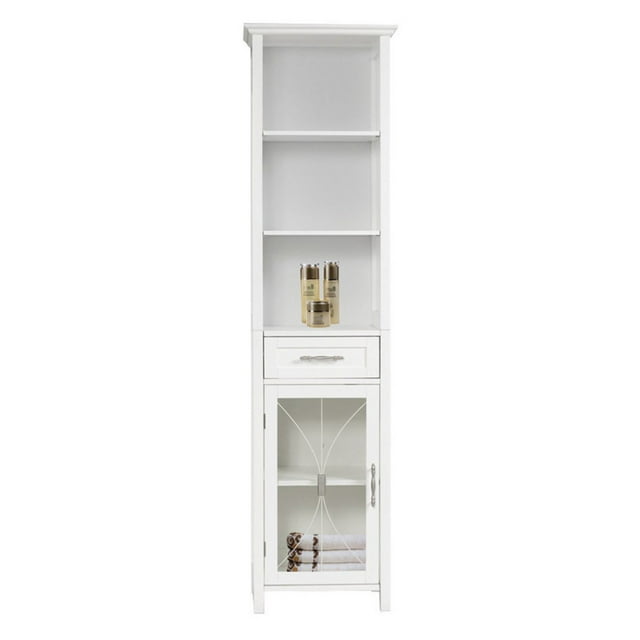 Teamson Home Delaney Wooden Linen Cabinet with Drawer and Open Shelves, White