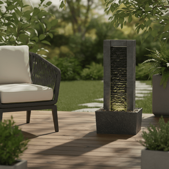 Teamson Home Demeter LED Waterfall Fountain, 29" LED Garden & Patio Water Feature