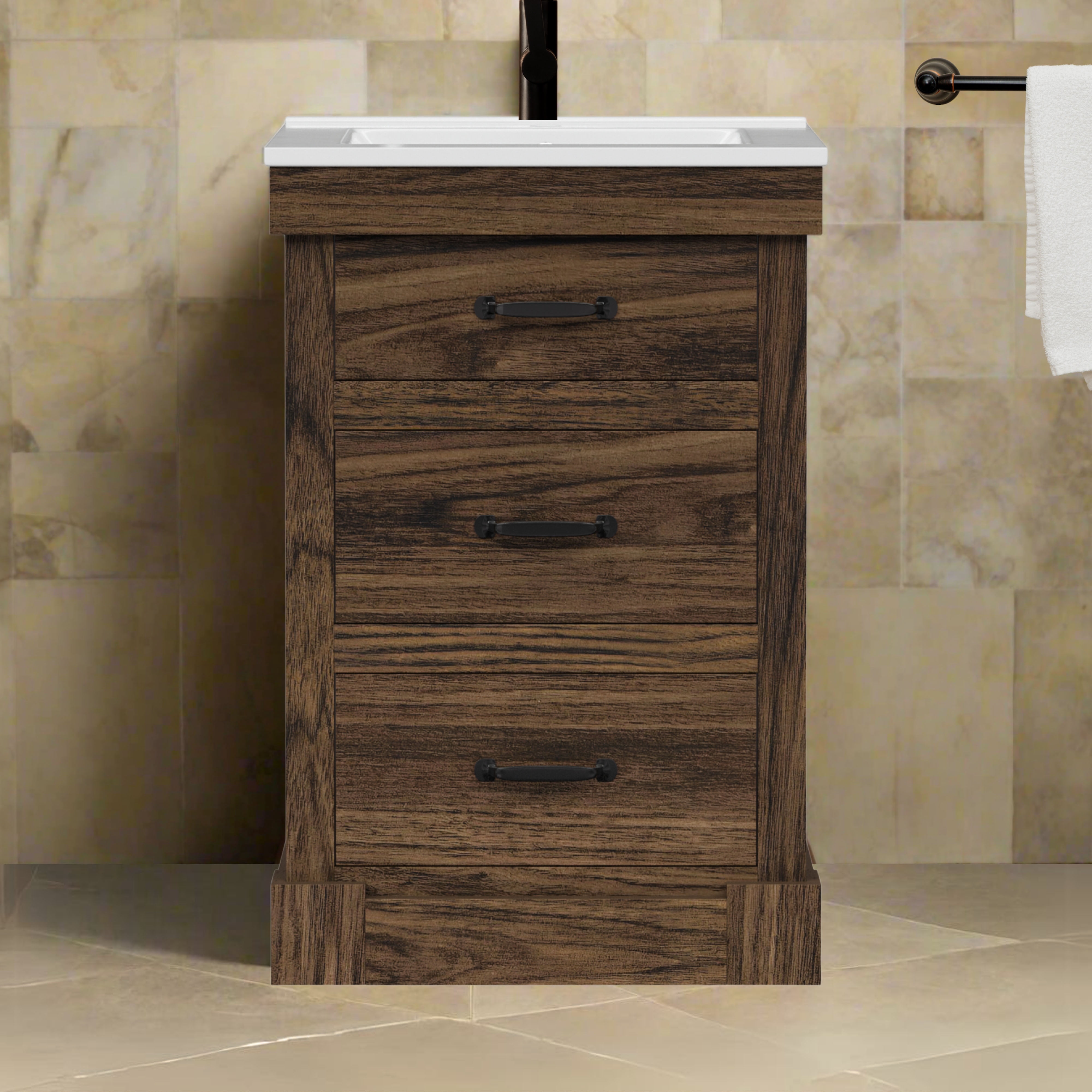Teamson Home Donovan 24" Single Bathroom Vanity with Integrated Square Sink and Two Drawers, Walnut