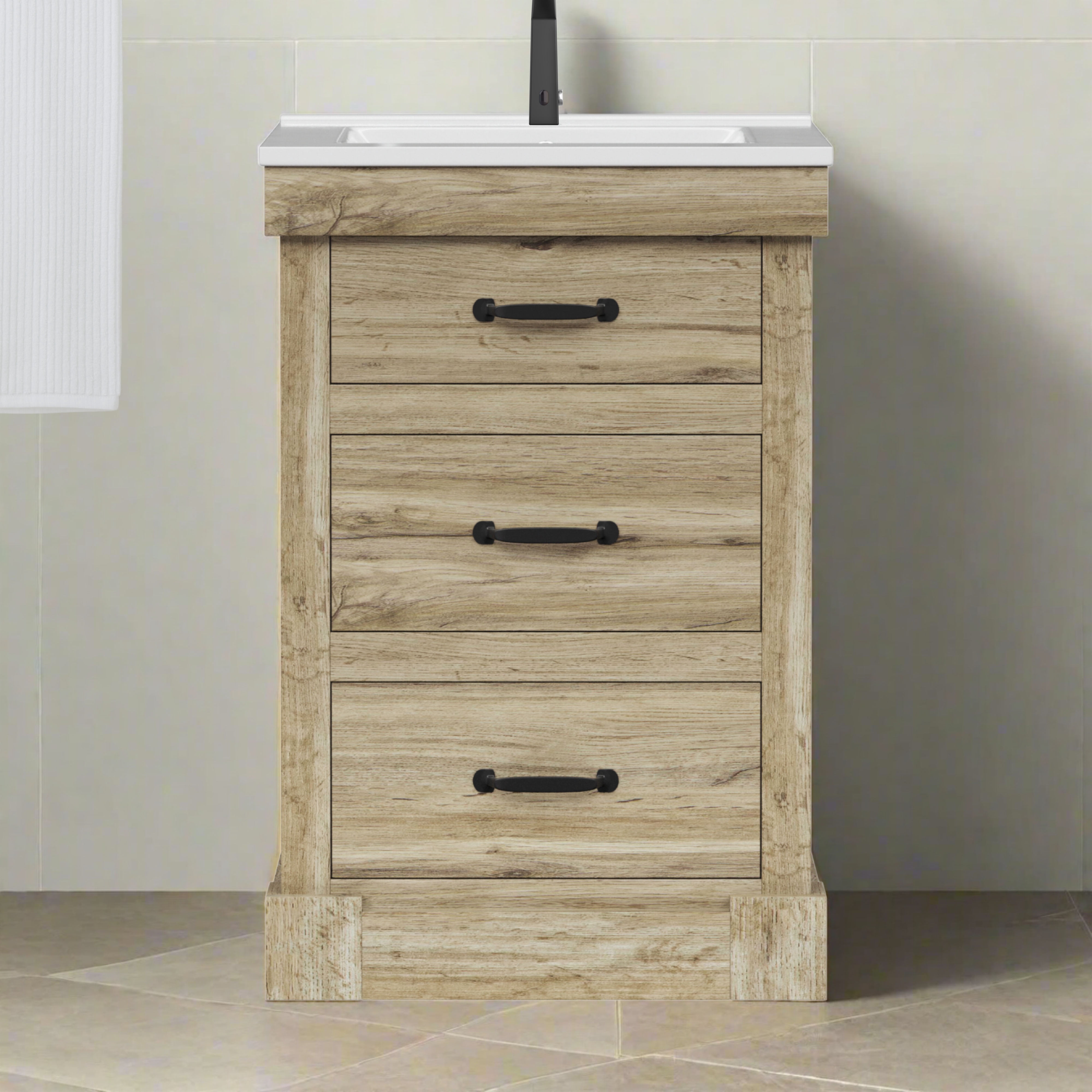 Teamson Home Donovan 24" Single Bathroom Vanity with Square Sink and Two Drawers, Light Oak