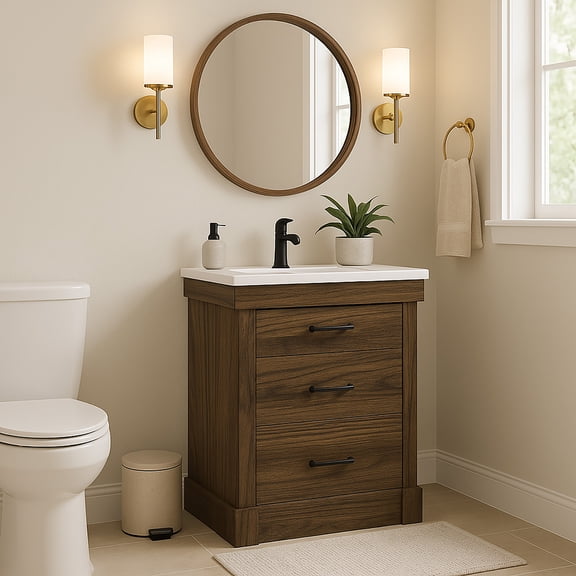 Teamson Home Donovan 36" Single Bathroom Vanity with Integrated Square Sink and Two Drawers, Walnut