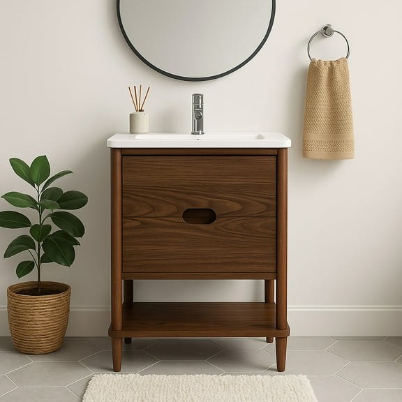 Teamson Home Ellery 24" Single Bathroom Vanity Integrated Square Sink and Two Drawers, Walnut