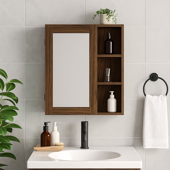 Teamson Home Ellery Removable Medicine Cabinet with Mirrored Door, Open Shelves, Walnut