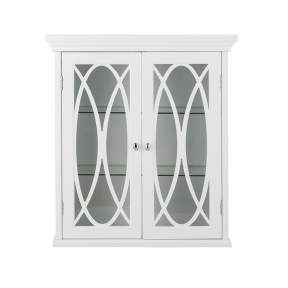 Teamson Home Florence Two-Door Wall Cabinet with Tempered Glass-Paneled Doors, White