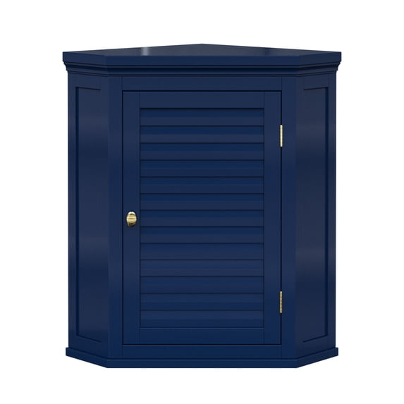 Teamson Home Glancy Removable Corner Wall Cabinet with Faux Louvered Door, Navy