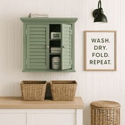 Teamson Home Glancy Removable Two-Door Wall Cabinet with Faux Louvered Doors, Sage Green