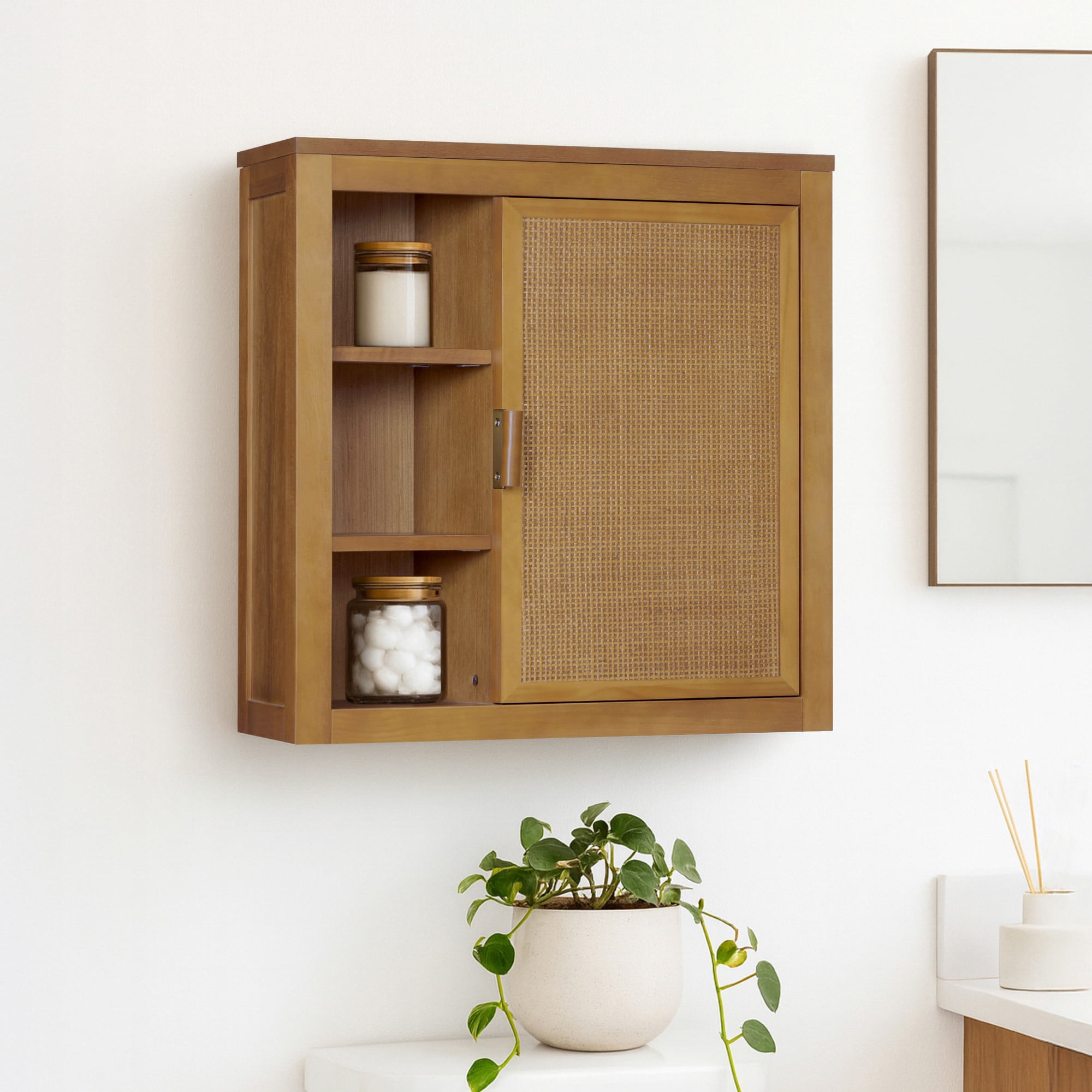 Hatteras Wall Cabinet with 1 Door and Open Storage , Natural Teamson Home: Sturdy Shelves and Coastal Modern Style