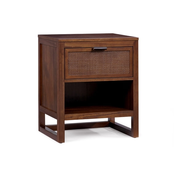 Hatteras Nightstand with 1 Drawer and Open Shelf Storage, Walnut Teamson Home: Deep Drawer and Coastal Modern Style