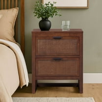 Teamson Home Hatteras Modern 2-Drawer Nightstand with Natural Rattan and Solid Wood Frame