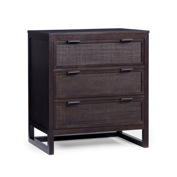 Hatteras Dresser with 3 Rattan Inset Panel Drawers, Espresso Teamson Home: Deep Drawers and Coastal Modern Style