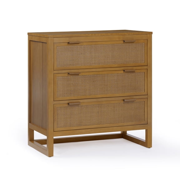 Hatteras Dresser with 3 Rattan Inset Panel Drawers, Natural Teamson Home: Deep Drawers and Coastal Modern Style