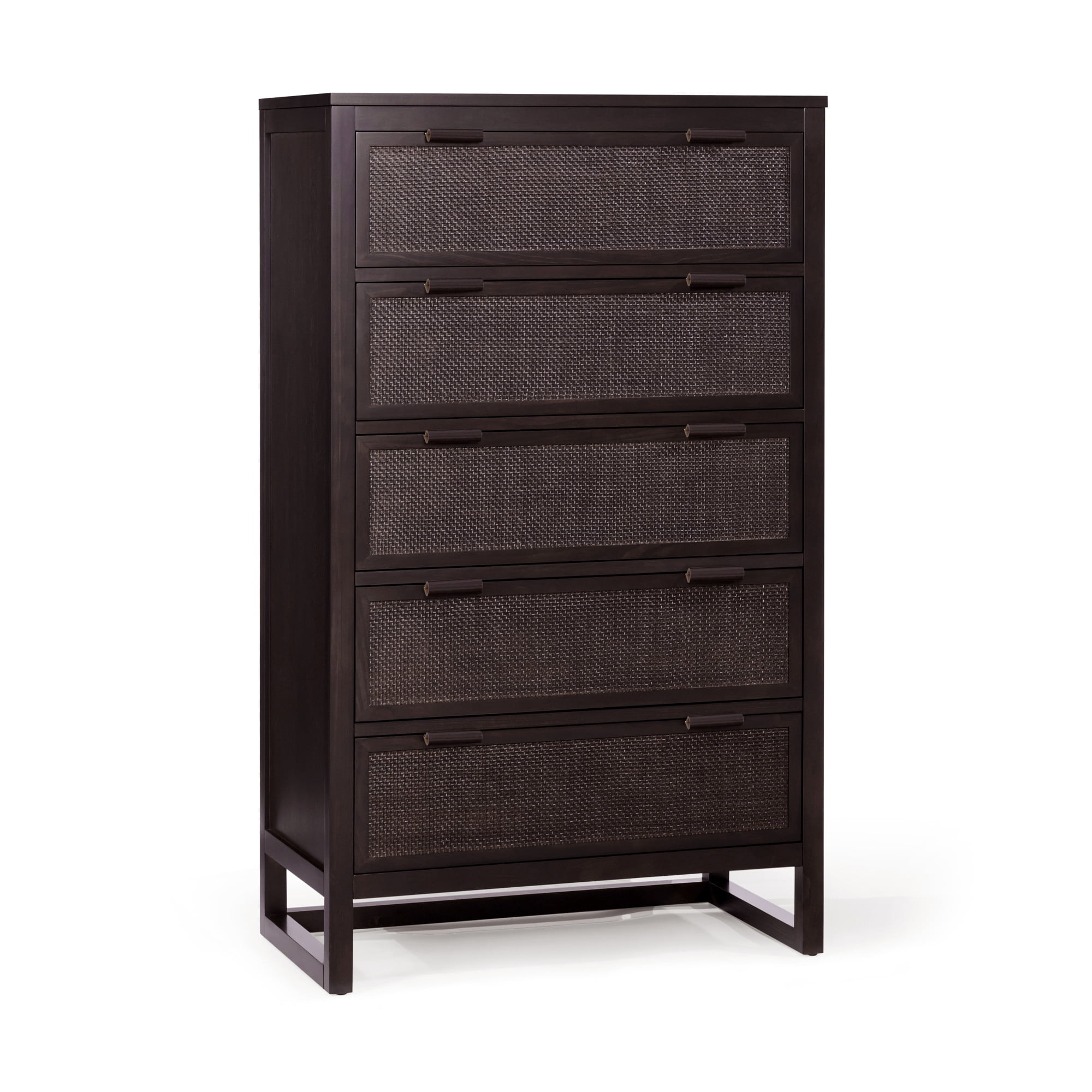 Hatteras Dresser with 5 Rattan Inlay Drawers, Espresso – Teamson Home: Wide & Deep Storage with Coastal Modern Style