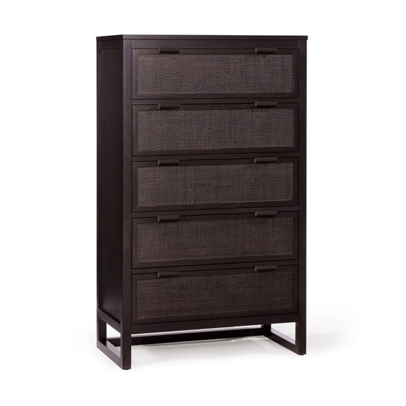 Hatteras Dresser with 5 Rattan Inlay Drawers, Espresso Teamson Home: Wide & Deep Storage with Coastal Modern Style