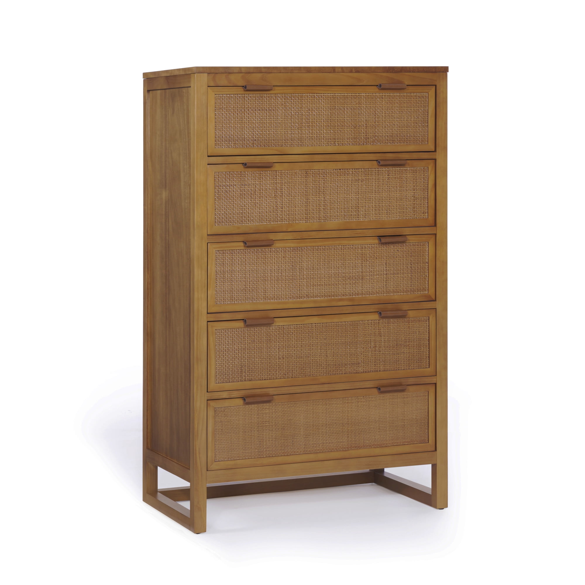Hatteras Dresser with 5 Rattan Inlay Drawers, Natural – Teamson Home: Wide & Deep Storage with Coastal Modern Style
