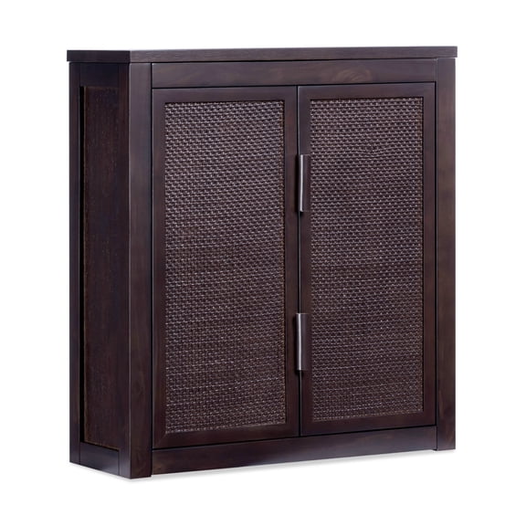 Teamson Home Hatteras Modern 2-Door Wall Cabinet, Storage with Rattan Doors, Solid Wood Frame & Wall Mount, Espresso