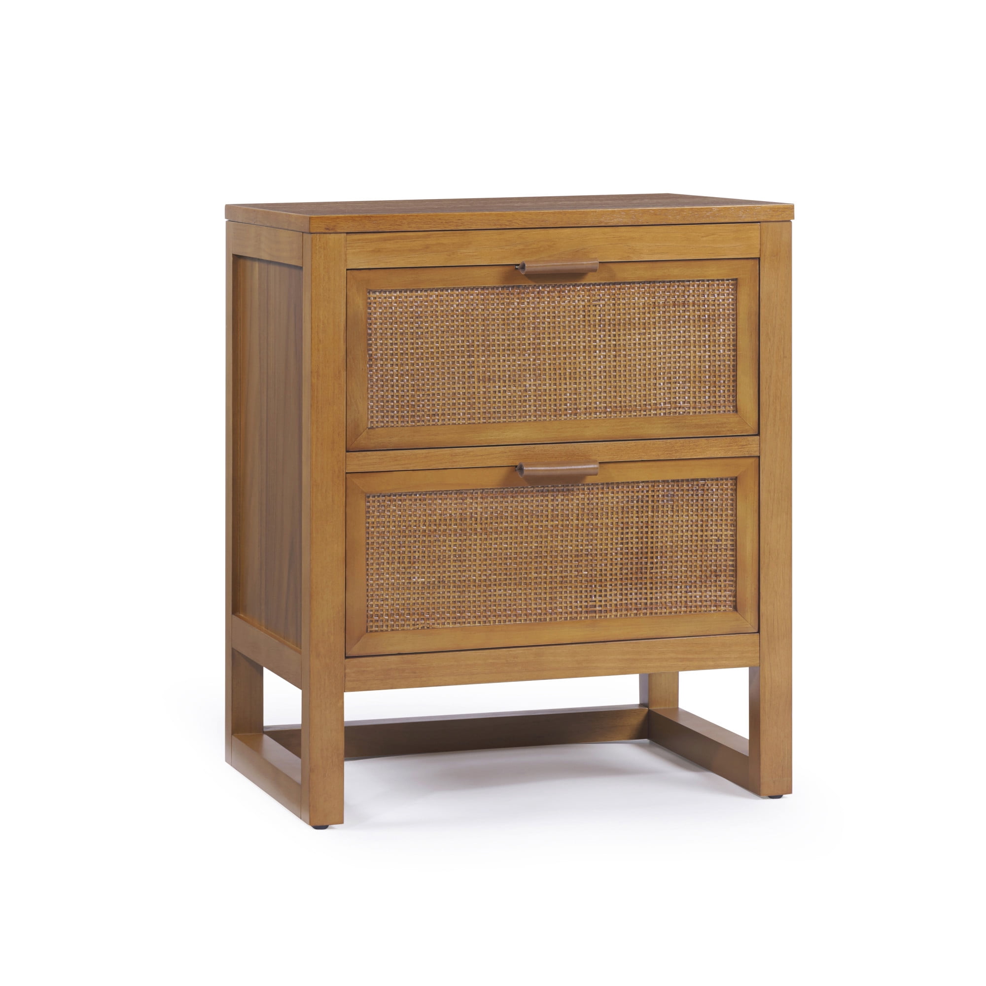 Teamson Home Hatteras Modern 2-Drawer Nightstand with Natural Rattan and Solid Wood Frame
