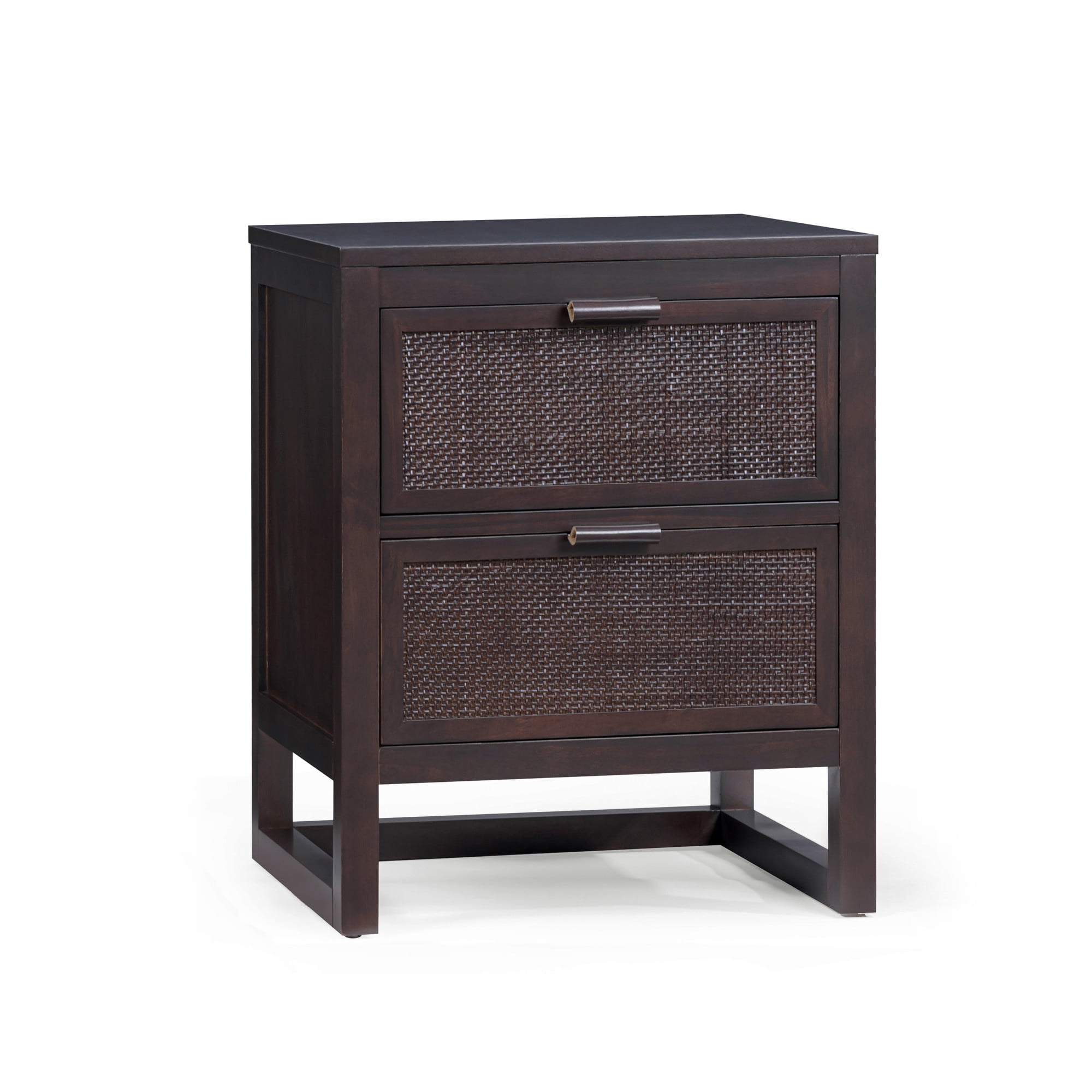 Teamson Home Hatteras Modern 2-Drawer Nightstand with Natural Rattan and Solid Wood Frame