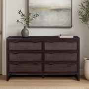 Teamson Home Hatteras Modern 6-Drawer Dresser with Natural Rattan Inset Panels, Solid Pine Wood Frame and Acacia Veneer